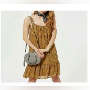Rebecca Minkoff Madison Floral Cottagecore Mustard Yellow Boho Mini Dress Size M